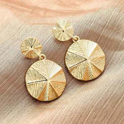 Плоские круглые серьги латунь болтающиеся EJEW-R025-25G-1