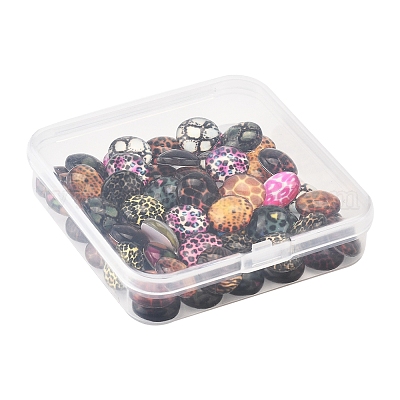 60 шт. стеклянные кабошоны с принтом в виде кожи животных GGLA-FS0001-15-1