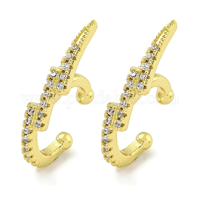 Латунные серьги-манжеты из прозрачного кубического циркония EJEW-C104-074G-1