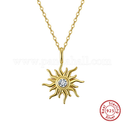 925 серебряное ожерелье с подвеской в виде солнца из прозрачного кубического циркония 5а для женщин NJEW-C087-02G-1