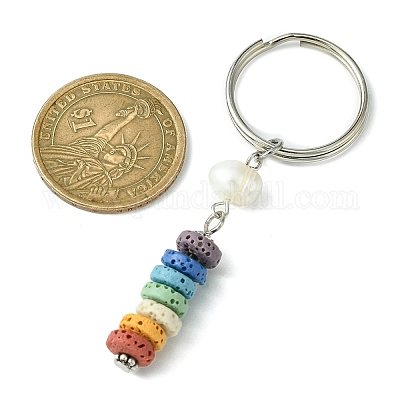 Брелок-кулон с натуральным лавовым камнем и натуральным культивированным пресноводным жемчугом KEYC-JKC00637-1