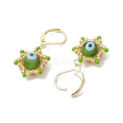 Звезда Давида и сглаза стеклянные бусины ручной работы серьги с застежкой-молнией EJEW-MZ00389-03-1