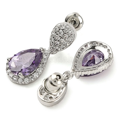 Серьги-гвоздики из латуни с микропаве и кубическим цирконием EJEW-I304-18P-01-1