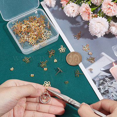 50 шт. фурнитура для сережек-гвоздиков из нержавеющей стали 201 в виде цветка STAS-UN0047-08-1