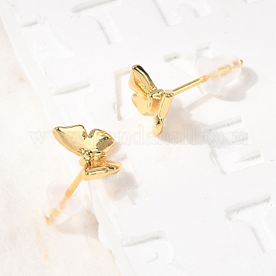 Серьги-гвоздики в форме бабочек с микропаве из прозрачных кубических цирконий из латуни EJEW-C158-16A-G-1