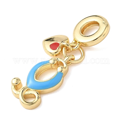 Европейские подвески из латуни с глубоким небесно-голубым и красным эмалевым покрытием KK-D502-01G-1