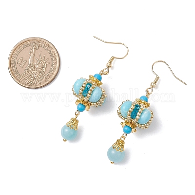 Серьги-подвески из синтетической императорской яшмы с фонарным узором из нержавеющей стали 304 EJEW-MZ00609-01-1