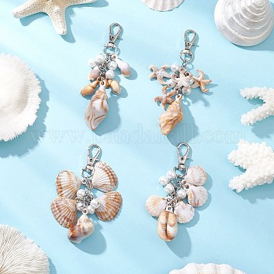 4 шт. 4 стиля акриловая морская звезда раковина и стеклянный жемчуг подвеска украшение&nbsp;HJEW-JM03877-1