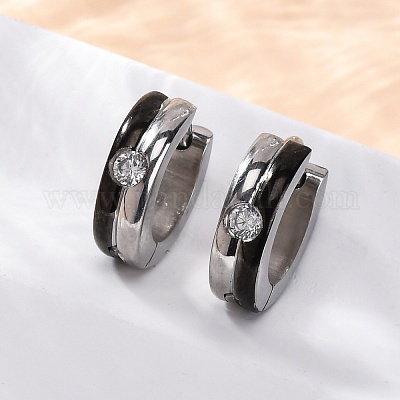 Серьги из нержавеющей стали 304 с кубическим цирконием и эмалью EJEW-M001-19P-1