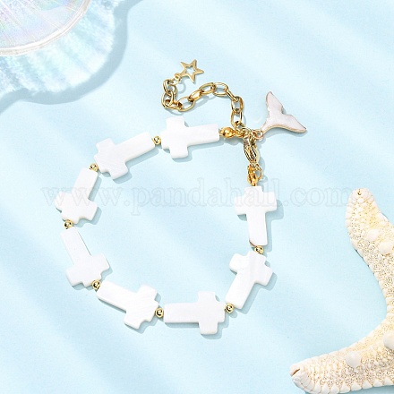 Женские браслеты из ракушек и жемчуга из бисера BJEW-JB12427-1