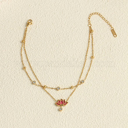 Двухслойные браслеты на ногу из нержавеющей стали Lotus 304 со стразами и натуральными ракушками FS-WG23A6C-02-1