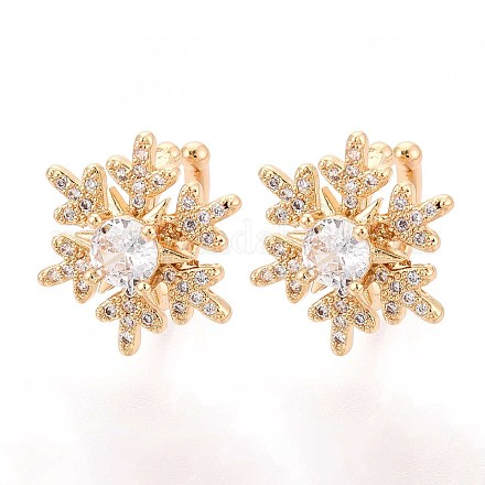 Латунные серьги-манжеты из прозрачного кубического циркония EJEW-T047-75G-1