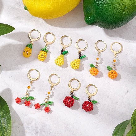 Стеклянные бусины фрукты серьги-гвоздики EJEW-MZ00340-1