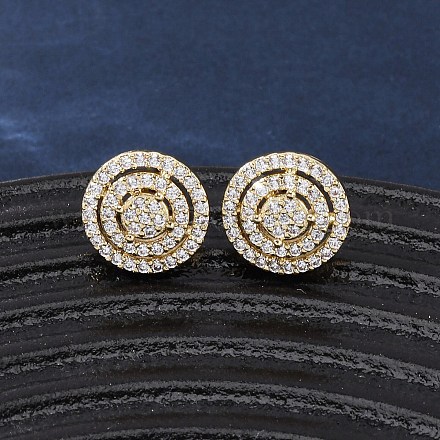 Латунные плоские круглые серьги-гвоздики с микропаве из прозрачных кубических цирконий EJEW-H165-05G-1