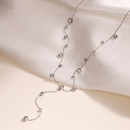 304 нержавеющая сталь pave прозрачный кубический цирконий плоская круглая цепочка y ожерелья NJEW-Z088-01P-1