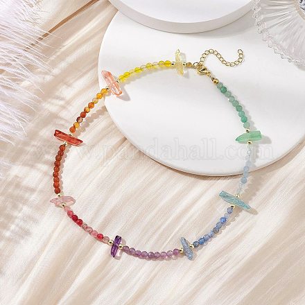 Подвески-чакры из граненых круглых и призматических бусин из окрашенных натуральных драгоценных камней NJEW-JN05176-1