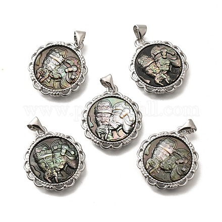 Латунь с резными подвесками из натуральных ракушек KK-Z091-06P-01-1