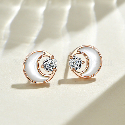 Серьги-гвоздики s925 из стерлингового серебра с прозрачными кубическими цирконами в форме луны PC9878-1