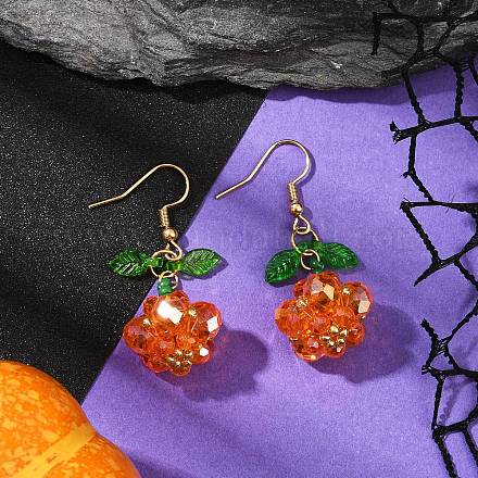 Тема Хэллоуина тыква ручной работы стеклянные бисерные подвесные серьги EJEW-MZ00480-01-1