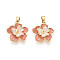Brass with Enamel Cup Pearl Peg Bails Pin Pendants, Flower, for Half Drilled Beads, Real 18K Gold Plated, Light Salmon, 16.5~17x16x4mm, Hole: 5x2mm, Pin: 0.5mm