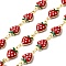 Brass Enamel Link Chains, Strawberry, Soldered, with Spool, Real 18K Gold Plated, 14.5x8x3.5mm