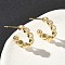 Brass Micro Pave Clear Cubic Zirconia Stud Earrings, Flat Round with C-Shaped, Rack Plating, Long-Lasting Plated, Cadmium Free & Lead Free, Real 18K Gold Plated, 16.5x4mm