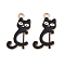 Alloy Enamel Pendants, Cat with Musical Note, Light Gold, Black, 26x16x1.2mm, Hole: 2.2mm