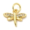 Rack Plating Brass Micro Pave Clear Cubic Zirconia Pendants, Long-Lasting Plated, with Jump Rings, Lead Free & Cadmium Free, Dragonfly, Real 18K Gold Plated, 10x12x2mm, Hole: 3mm