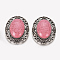 Resin Chandelier Components Links, with Antique Silver Plated Alloy Cabochon Connector Settings, Oval, Hot Pink, 41.5x31.5x9.5mm, Hole: 1mm