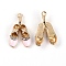 Zinc Alloy Enamel Pendants, with Crystal Rhinestone, Light Gold, Toe Shoe, Pink, 26.5x16x5mm, Hole: 1.8mm