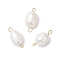 Natural Cultured Freshwater Pearl Links, Rice Connector Charms with 304 Stainless Steel Double Loops, Floral White, Golden, 19~20.5x9~10mm, Hole: 1.8~2.5mm