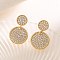 Brass Micro Pave Clear Cubic Zirconia Dangle Stud Earrings, Real 18K Gold Plated, Flat Round, 26x16mm