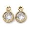 Ion Plating(IP) 304 Stainless Steel Micro Pave Cubic Zirconia Pendants, Flat Round Charms, Real 14K Gold Plated, 6x4x2mm, Hole: 1mm