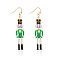 Christmas Theme Acrylic Human Dangle Earrings, Golden, Lime, 67x13mm