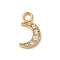 Ion Plating(IP) 304 Stainless Steel with Rhinestone Charms, Real 14K Gold Plated, Moon Charm, Crystal, 13.5x7.5x2mm, Hole: 2.5mm