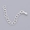 Brass Chain Extender, with Curb Chains and Drop Charms, Silver Color Plated, 40~58x3mm, Link: 4x3mm