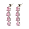 Rack Plating Platinum Tone Brass Cubic Zirconia Studs Earrings for Women, Teardrop, Hot Pink, 41x7mm
