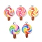 Spray Painted Opaque Resin Pendants, Imitation Food, Lollipop Charm, with Platinum Tone Iron Loops, Mixed Color, 29x19x6mm, Hole: 2mm