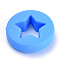 Food Grade Eco-Friendly Silicone Focal Beads, Flat Round with Star, Dodger Blue, 21x7mm, Hole: 2mm