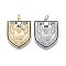 Brass Enamel Pendants, with Jump Rings, Long-Lasting Plated, Shield with Wings & Word, Black, Mixed Color, 25x20x3mm, Jump Rings: 5x1mm, Inner Diameter: 3mm