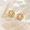 Stainless Steel Flower with Heart Stud Earrings, Golden, with Imitation Pearl, White, 21x21mm