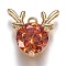 Golden Plated Brass Micro Pave Cubic Zirconia Charms, Antler Deer Shape, Red, 13x12.5x5.5mm, Hole: 1.2mm