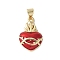 Brass Enamel Pendants, Cadmium Free & Lead Free, Sacred Heart Charms, Real 18K Gold Plated, Red, 20.5x13x4.5mm, Hole: 4x3.5mm