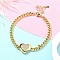 Brass Micro Pave Cubic Zirconia Bracelets, Curb Chains Bracelets for Women, Heart, Real 18K Gold Plated, 6-3/4 inch(17cm), pendant: 14.5x25mm