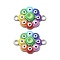 3D Printed Alloy Connector Rhinestone Settings, Colorful Evil Eye Flower, Platinum, Fit for 2mm Rhinestone, 16x22x4.5mm, Hole: 1.8mm