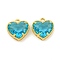 Rack Plating Brass Charms, with Glass, Long-Lasting Plated, Lead Free & Cadmium Free, Heart, Real 18K Gold Plated, Deep Sky Blue, 12x12x5.5mm, Hole: 1.2mm