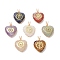 7Pcs 7 Styles Chakra Natural Tiger Eye & Sodalite & Red Jasper & Quartz Crystal & Green Aventurine & Amethyst & Red Aventurine Copper Wire Wrapped Heart Pendants, Light Gold, 28~30x21~22x9~11mm, Hole: 3.5~5mm, 1pc/style