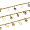 Brass Curb Chains, with Glass Charms, Spool, Long-Lasting Plated, Soldered, Evil Eye, Hamsa Hand/Hand of Fatima/Hand of Miriam, Golden, Links: 2.5x1.9x0.5mm, Charms: 9.8x6x0.3mm and 10x6.5x2.5mm