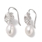 Anti-Tarnish Sterling Silver Dangle Earrings, with Natural Pearl and Cubic Zirconia, Jewely for Women, Leaf, 27x11.5mm