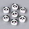 Handmade Polymer Clay Beads, Panda, White, 9~11x8~10x4.5~5mm, Hole: 2mm